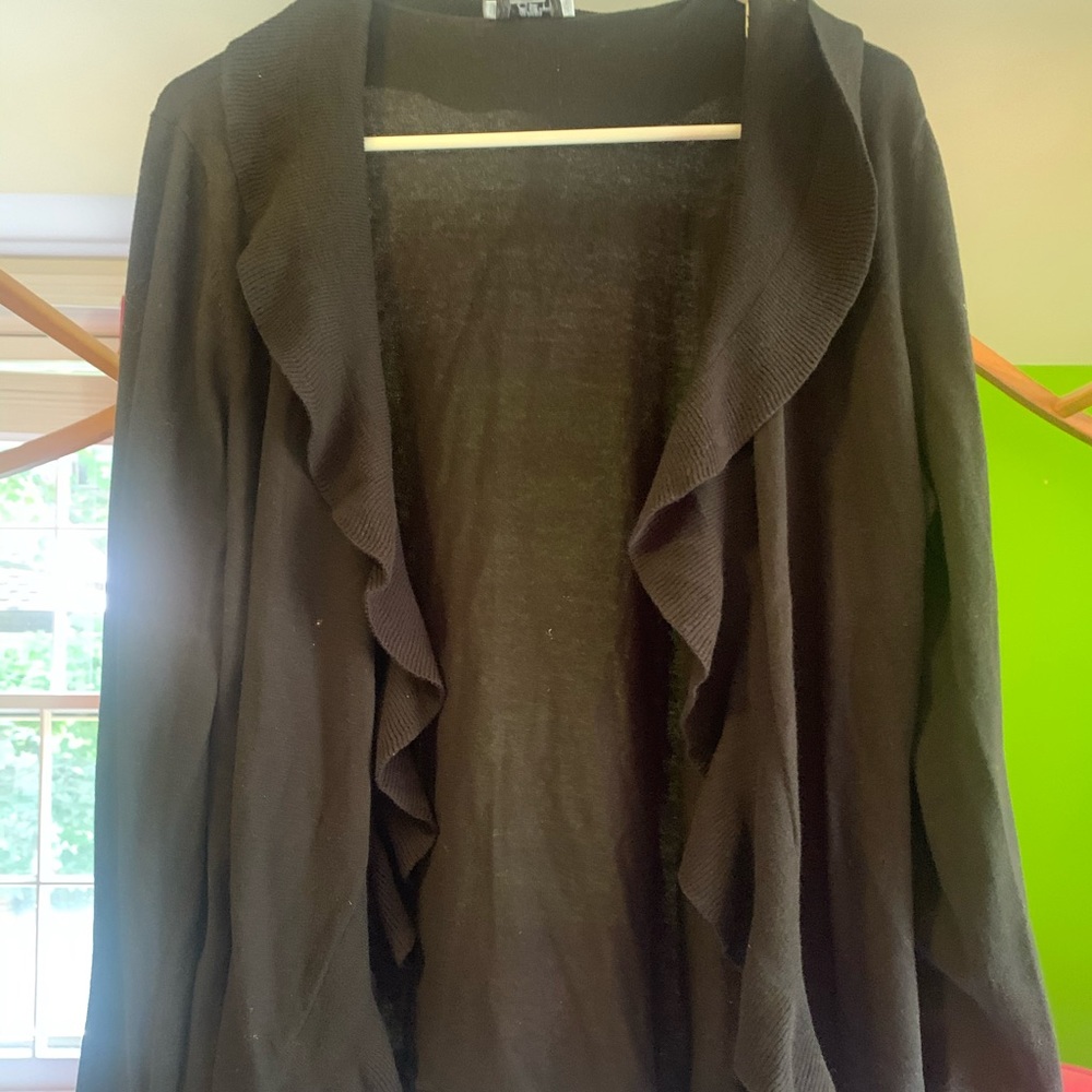 Black ruffle LOFT cardigan